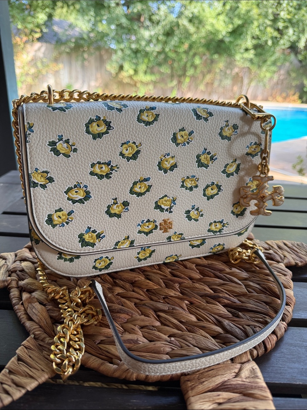 Tory Burch Kira Chevron Floral Convertible Shoulder Bag NWOT